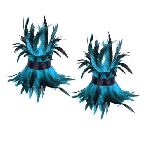 ZSUIQIN 1 Par Tobilleras con Adornos de Plumas, Accesorios góticos para Tobillos con Plumas, Tobilleras Punk Rock con Peluche, para Fiestas temáticas góticas, decoración de Halloween (Azul Cielo)
