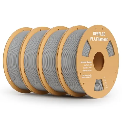 DEEPLEE Filamento PLA 1.75 mm, Kit 4 Bobinas Gris (4kg). Precisión ±0.02 mm. Enrollado Perfecto, Sin Atascos. Compatible con Impresoras 3D FDM.