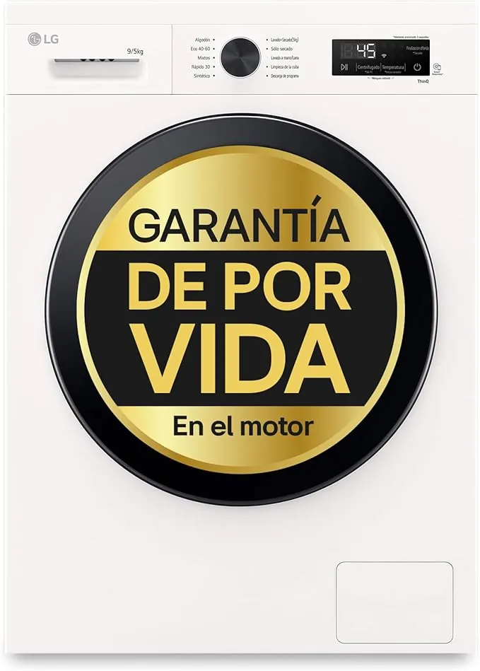 LG W4X1095NWK - Lavadora Secadora Inverter Direct Drive 9/5kg, 1400 rpm, 6 Motion, Vapor Steam, Wi-Fi ThinQ, Clasificación A (Lavado) E (Secado), Serie 140, Blanco