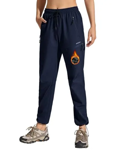 MOCOLY Pantalones Trekking Mujer Invierno Pantalón Nieve con Forro Polar | Pantalon Softshell Térmicos para Senderismo Montaña Esqui Snowboard Caza al Aire Libre Ciclismo Trabajo Azul Marino M