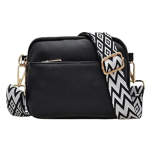Pequeños bolsos cruzados para mujer, cuero vegano, correa ajustable, bolso de hombro con múltiples bolsillos, bolso pequeño, Negro -, Casual