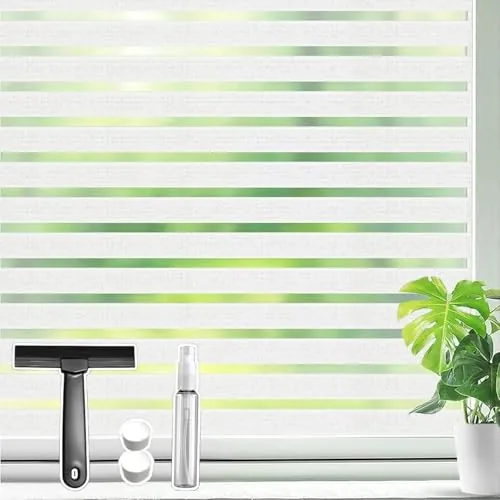 Qualsen Vinilo Cristal Ventana No Se Adhiere Vinilo Ventana Privacidad Decorativas Rayas Esmeriladas Vinilos para Ventanas la Oficina Salón Cocina (44.3 x 200 cm, Raya Mediana)