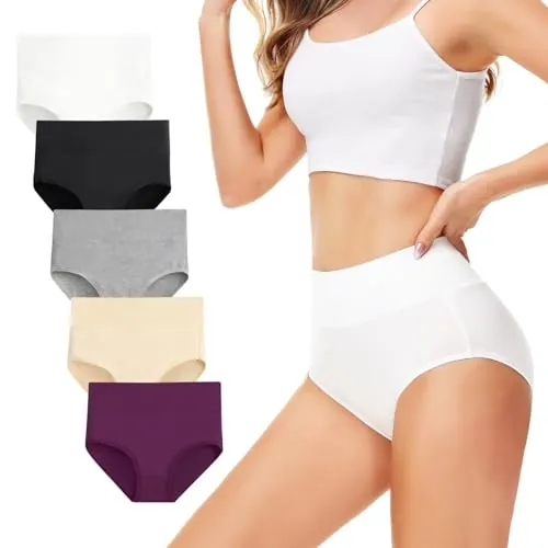 TUUHAW Bragas Cintura Alta algodón Mujer Braguitas sin Costuras Pack de 5 M