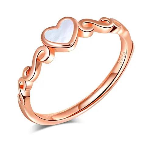 Yumilok Anillo de plata 925, anillo ajustable para mujer y niña, anillo de compromiso abierto, anillo de corazón, anillo de bodas, tamaño ajustable, fritillary con incrustaciones