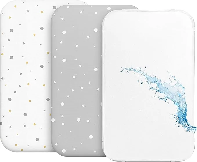 2 Sabanas Minicuna + 1 cubrecolchon para minicunas para Bebes Impermeable elástico - Lote de 3 Ropa de Cuna - Talla 55x90cm - Compatible con cunas, colchon - Niño y Niña - Gris