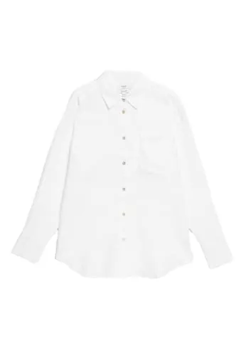 Marks & Spencer Camisa Extragrande Estilo Girlfriend 100% Lino Blanco UK 18 (EU 46)