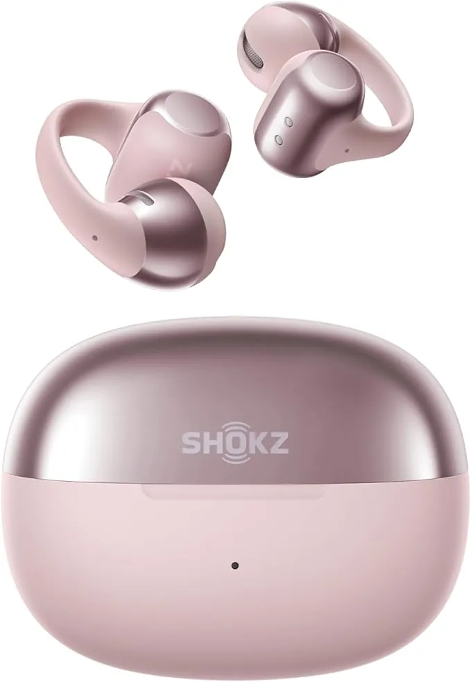 SHOKZ OpenDots One Auriculares Inalámbricos Bluetooth 5.4, Audifonos Deportivos Abiertos Clip, Dolby Audio Premium 6,5g, Open Ear, 40H de Batería, 4 Mics. Cancelación Ruido, con Paño de Limpieza,Rosa