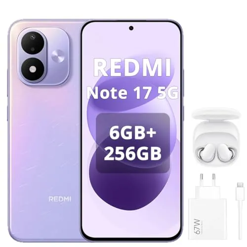 Xiaomi Redmi Note 17 5G, Smartphone 6+ 256GB, batería masiva de 7700mAh, IP65, cámara de 50MP, pantalla AMOLED de 6,99 pulgadas, Púrpura Celestial, incluye cargador de 67W, auriculares