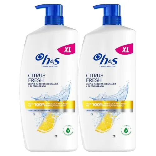 H&S Citrus Fresh Champú Anticaspa para Pelo Graso Aroma a Cítricos 2x800ml