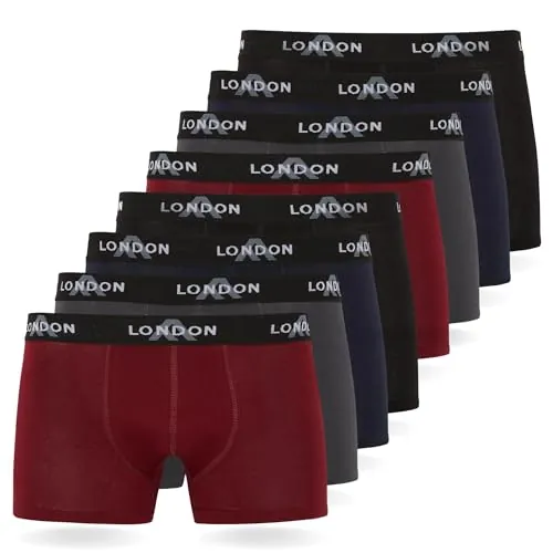FM London - Bóxers para hombre, suaves, ropa interior elástica para uso diario paquete de 4/8, Surtido Oscuro (Pack de 8), L