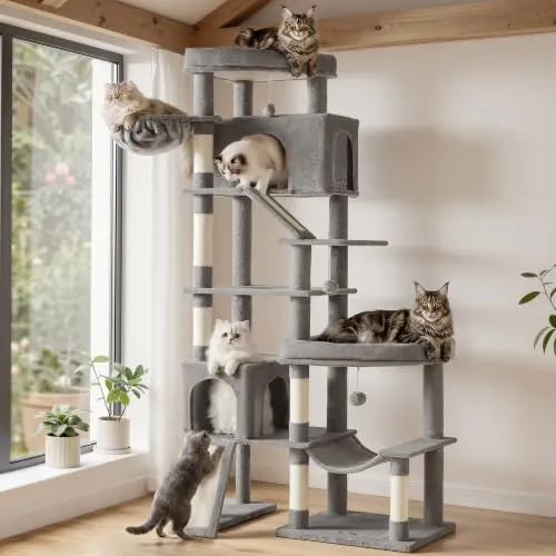 Feandrea Árbol para Gatos XXL, Torre con Postes de Sisal, 105 x 45 x 202 cm