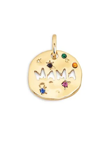 SINGULARU - Charm Mamá. Latón con Acabado en Baño de Oro de 18kt. Colgante con Motivo y Circonitas de Colores. Cierre Asa. Joyas para Mujer
