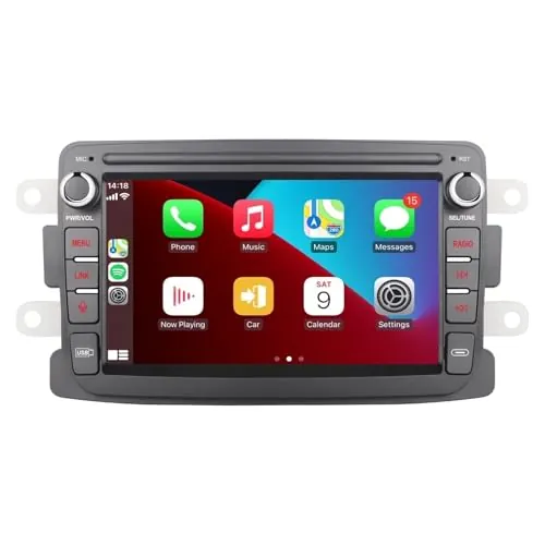 Radio de Coche Compatible con inalámbrico Carplay/Android Auto para Renault Dacia Duster Sandero Logan Captur Symbol Dokker con Pantalla táctil IPS/Bluetooth/Mirror Link/FM/Am/USB