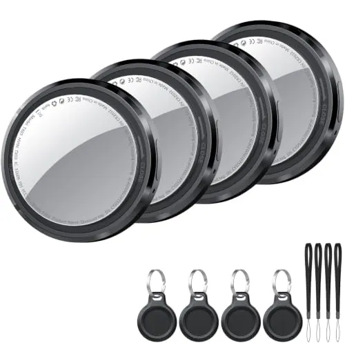 Smart Air Tracker Tag 4 Pack Negro Funciona con Buscar Apple (sólo iOS) | Buscador de Objetos Bluetooth, Localizador Bluetooth, Rastreador para Llaves/Cartera/Equipaje/Mochila, Batería Reemplazable