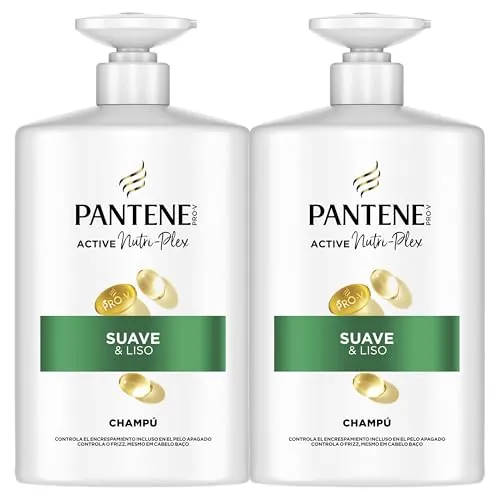 Pantene Pro-V Suave Y Liso Champú 2X1000ml Dispensador, Pelo Encrespado Y Apagado. Limpieza Suave. Protege Enlaces Capilares. Sin Siliconas