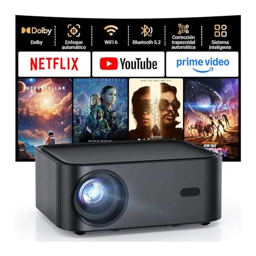 HAPPRUN H11 Proyector 4K, Compatible con Netflix,1000 ANSI/Dolby Audio,FHD 1080P Nativo, WiFi 6 Bluetooth 5.2, Mini Projector Portátil para Cine en Casa, Enfoque Automático Smart Proyectores