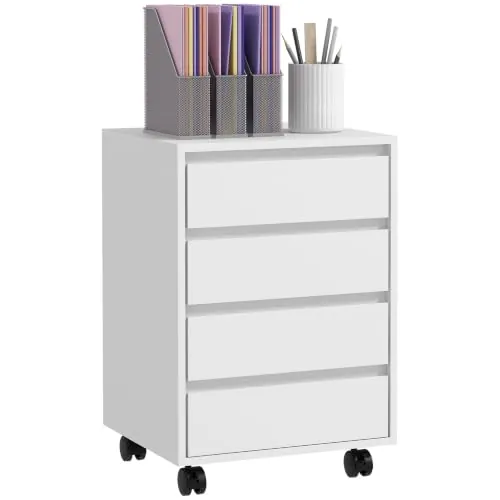 HOMCOM Cajonera de Oficina Cajonera de Escritorio 46x40x65 cm Blanco