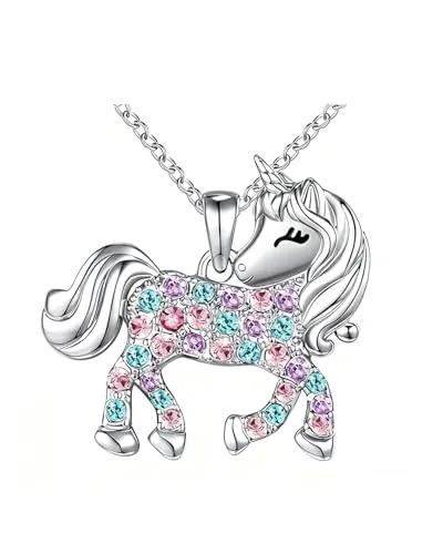 HUVZOR 1 pieza Niñas Collares con Colgante, Collar de Caballo arcoíris, Cristal Colgante Juegos de Collar, Regalos para Niña Mujer（B）