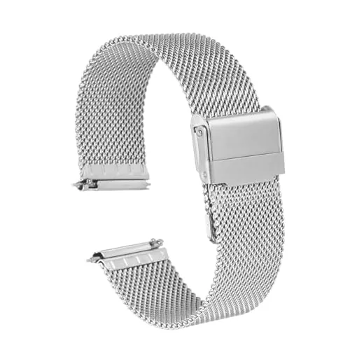 QUARKZMAN Correa de Reloj de Malla de Acero Inoxidable 316L de 20 mm con Liberación Rápida, Correa de Reloj Metálica Ajustable para Hombres y Mujeres, Tono Plateado