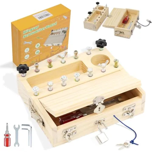 Hiegvor Juguetes Montessori para Niños de 3 Años - Tablero de Herramientas de Madera con Cerraduras y Llaves - Juego Educativo para Niños y Niñas de 3 a 5 Años