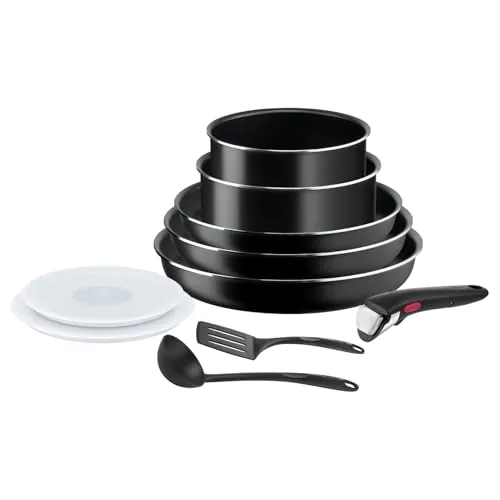 Tefal Ingenio Easy On - Juego de 3 Sartenes 22/24/26 cm + 2 Cazos 16/18 cm + Mango extraíble + 4 Accesorios, No apto inducción, antiadherentes, apto lavavajillas y horno