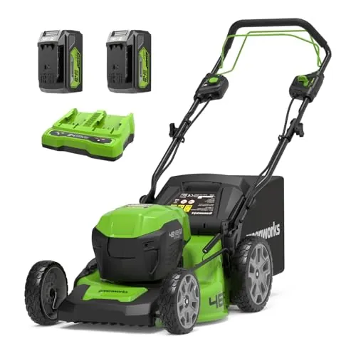 Greenworks 48V (24V x 2) Cortacésped de Batería Autopropulsada para Céspedes Grandes Hasta 480 m², Ancho de Corte 46 cm, Bolsa de 55L MÁS Dos Baterías 24V de 4Ah y Cargador Doble,GD24X2LM46SPK4X