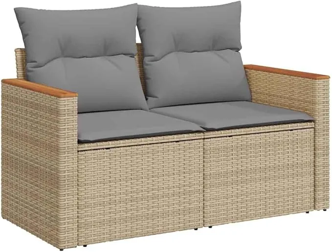 vidaXL Sofá de Jardín de 2 Plazas con Cojines, Sillón de Exterior, Sofá Modular, Asiento para Patio Terraza Balcón, Ratán Sintético Beige