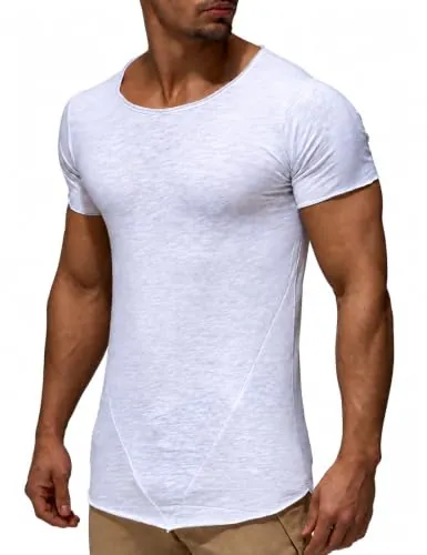 Leif Nelson Camiseta para Hombre con Cuello Redondo LN-6281 Blanco Small