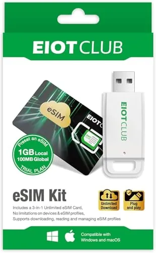 Tarjeta eSIM EIOTCLUB + Kit de Lector de Tarjetas – Perfiles eSIM ilimitados, itinerancia de Datos en 33 países de la UE y más de 200 países en Todo el Mundo, Compatible con Android, iPhone, tabletas