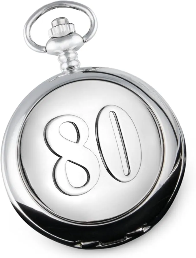 Reloj de bolsillo para regalar a hombres en su 80 cumpleaños, con caja de regalo forrada de satén en la parte delantera