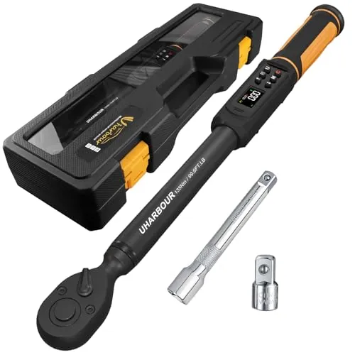 Uharbour Llave Dinamométrica Digital 3/8", 2-135 Nm, Precisión ±1%, 5 Unidades, con Prolongador y Adaptador, Avisos Sonoros, LED y Vibración, para Bicicleta, Moto y Coche
