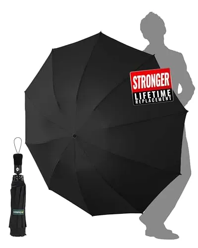 Chakipee Paraguas Plegable Antiviento Grande - Viento Invertido Automatico Negro Mujeres y Hombres Grandes - xxl Resistente al Prueba de Viento Compacto con 10 Varillas 210T