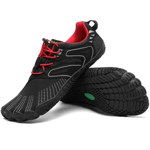SAGUARO Zapatillas Barefoot Hombre Zapatillas Minimalistas Mujer Five Fingers Zapatos Minimalistas, Vitality IV - Zapatos Barefoot Negro Nuevo Rojo,Gr.43