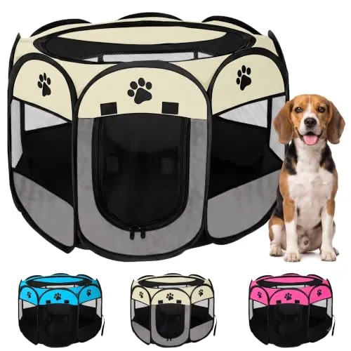 JUPPLIES Parque para Perros Plegable 114x114x58 cm – Corralito Portátil de Tela Oxford Impermeable para Mascotas Medianas - Ideal para Viajes, Juegos o Descanso en Casa y Exterior – Gris