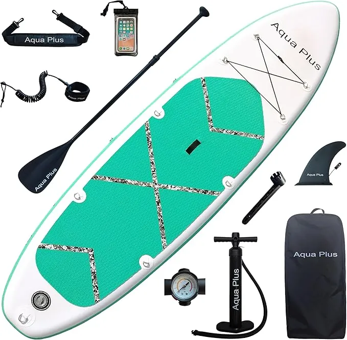 Aqua Plus Sup Inflable de 15cm de Grosor para Todos los Niveles de Habilidad, Paleta Ajustable, Bomba, Mochila de Viaje ISUP, Tabla de Remo Inflable para jóvenes y Adultos