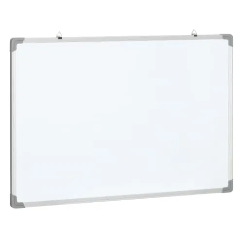 HOMCOM Pizarra Blanca Magnética Bastidor Aleación Aluminio 90x60 cm