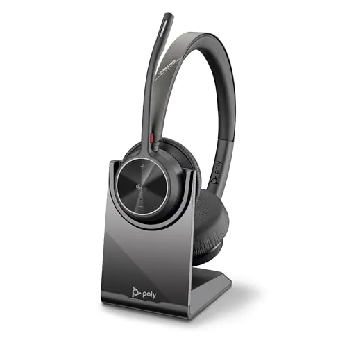 Auriculares inalámbricos Poly Voyager 4320 UC y soporte de carga - Audífonos estéreo con micrófono de brazo con cancelación de ruido - Conexión Bluetooth a PC/Mac/teléfono móvil - Teams (certificado)