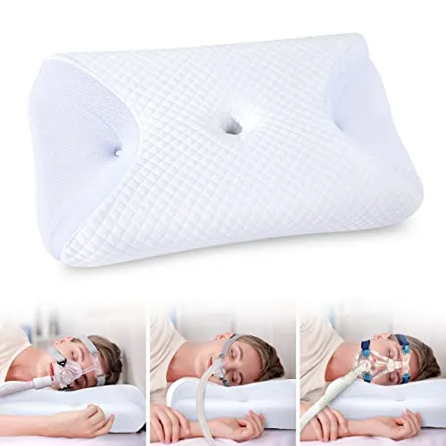 HOMCA Almohada CPAP, Almohada Ortopédica Ergonómicade Espuma Viscoelástica para Todas Las Mascarillas CPAP Que Reduce la Presión de la Mascarilla y Las Fugas de Aire, 65x40x9/11 cm,Blanco