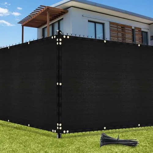 UIRWAY Malla de Ocultacion Jardin Negro 1.8 x 15.24m Malla Sombreo 142 g/m² Densidad HDPE UV Protección para Vallas de Jardín, Terraza, Balcón con Cable (Negro)