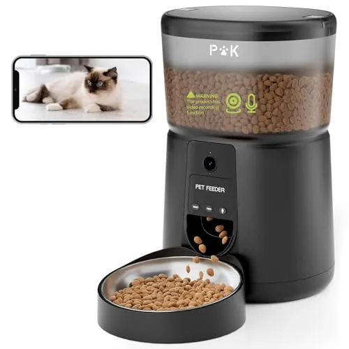 PUPPY KITTY Comedero Gato Automatico con Cámara 1080P, 2.4G WiFi Dispensador Comida Gatos con App Video Audio Visión Nocturna