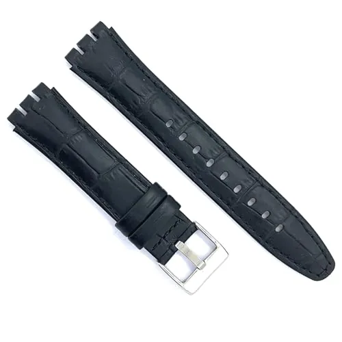 diloy Correa de Reloj de piel compatible con Swatch Irony y Scuba. Cuero grabado cocodrilo alligator 21-23mm Ref 328 Negro 21mm