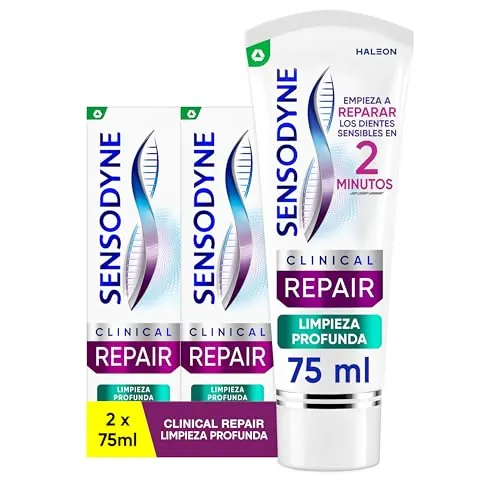 Sensodyne Clinical Repair Limpieza Profunda, Pasta Dentífrica para Dientes Sensibles, Pack de 2 x 75 ml