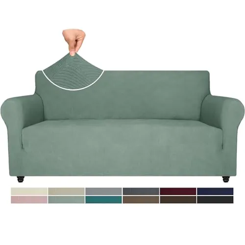 Ystyle Funda Sofa Ajustable y Elastica 3 Plazas, Anti Gatos, Universales con Reposabrazos, Cover para Invierno, Antideslizante y Antimanchas, Verde Claro