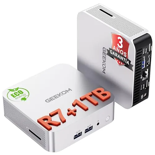 GEEKOM A8 Mini PC con AMD Ryzen 7 8745HS, 1TB SSD (Garantía de 3 Años), Windows 11 Pro Mini Ordenador con AMD Radeon 780M, 16GB DDR5(DDR Ampliable, No LPDDR Bloqueada) | 6xUSB| Ideal para Home Office