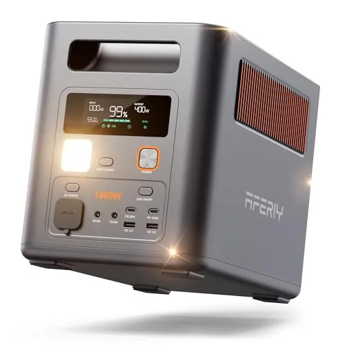 AFERIY Nomad P180 Pro Estación de Energía Portátil Capacidad Ampliable de 1a 5 kWh, （Envío en 3 días）1800W Batería LFP, 1H Carga Rápida, Uso como Generador Solar para Alimentación de Reserva en Casa