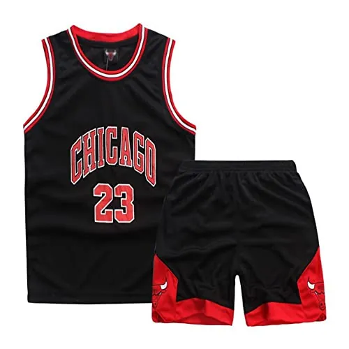 Conjunto de Baloncesto para Niños 9-10 Años - Uniforme Deportivo Infantil de 2 Piezas: Camiseta sin Mangas + Pantalón Corto, Negro