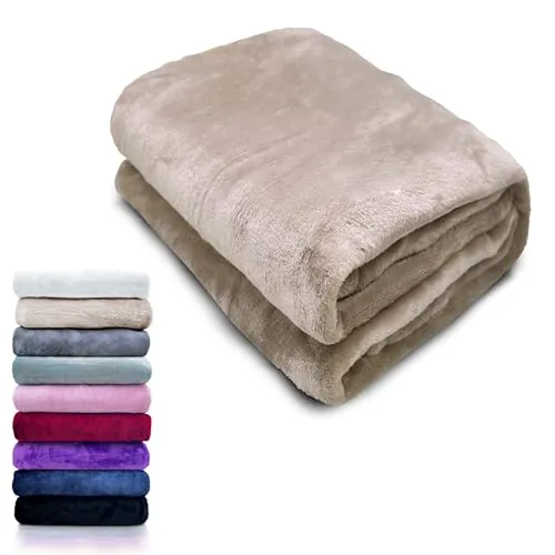 HTE Manta Microfibra Suave para Sofá y Cama, Super Caliente para Adulto y Niño,Sin Arrugas (Beige, 220 x 240 cm)