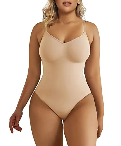 SHAPERX Body Moldeador Mujer Shapewear Fajas Reductoras Control de Abdomen Bodysuit lnvisible Posparto, UK-SZ5215-Beige-S/M