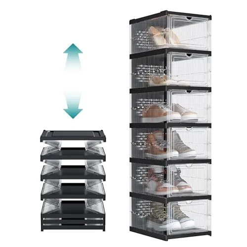 SONGMICS Cajas para Zapatos, Organizador de 6 Niveles, Plegable
