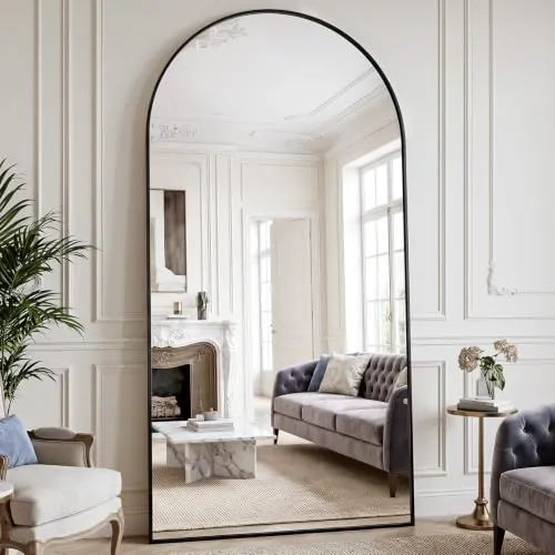 XRAMFY Espejo de Pie Cuerpo Entero 218 x 102 cm, Arco Espejo Cuerpo Entero con Supporto, Entero Cristal Templado, Cornice in Lega di Alluminio, Negro